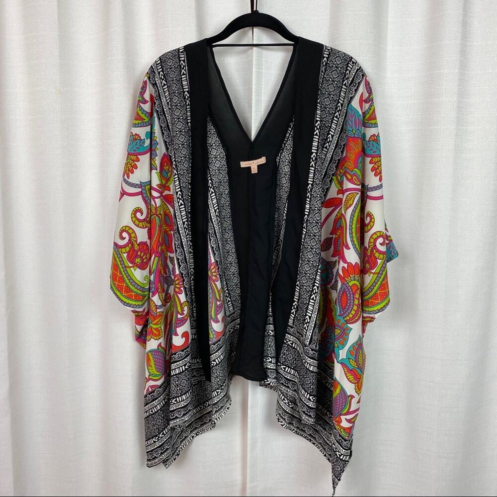 Gibson Latimer Black Orange&Pink Paisley Print Kimono Sz.M